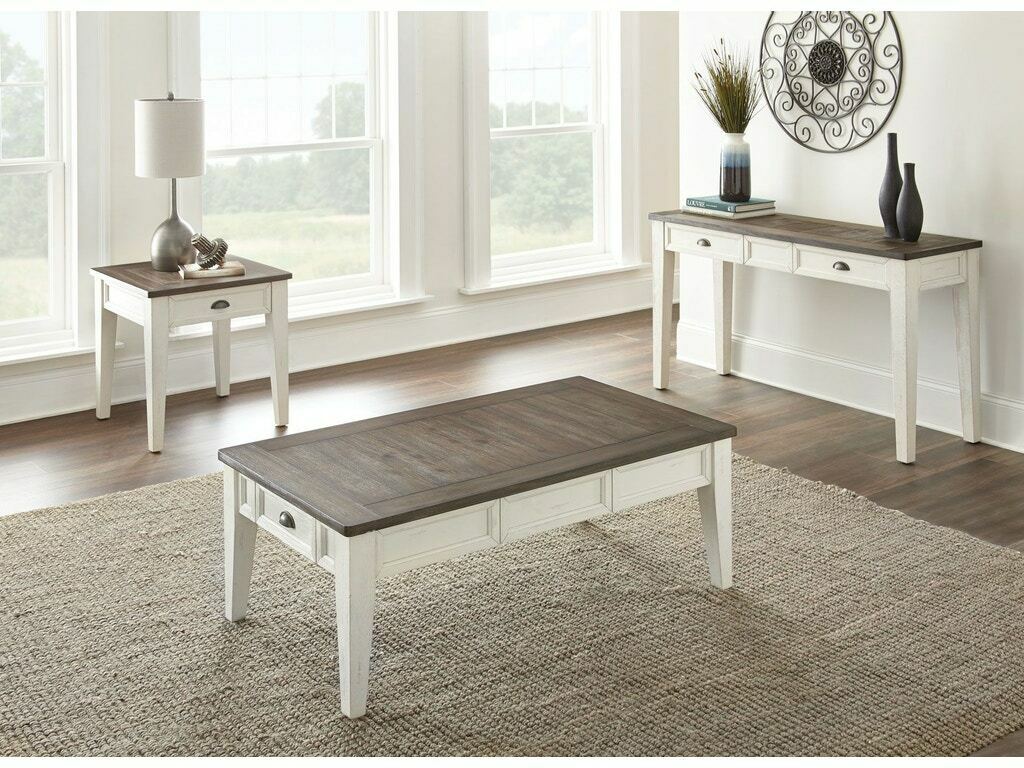 Farmhouse Style Cayla Cocktail Table in Dark Oak/White