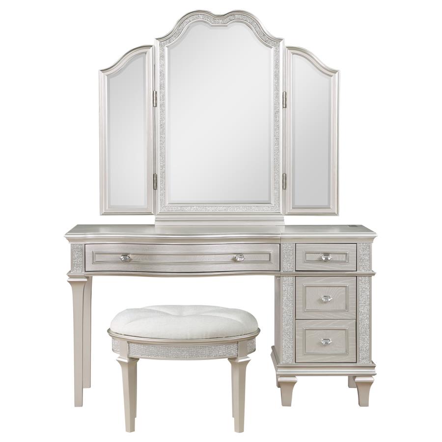 Evangeline 4-drawer Vanity Desk Makeup Table Silver Oak