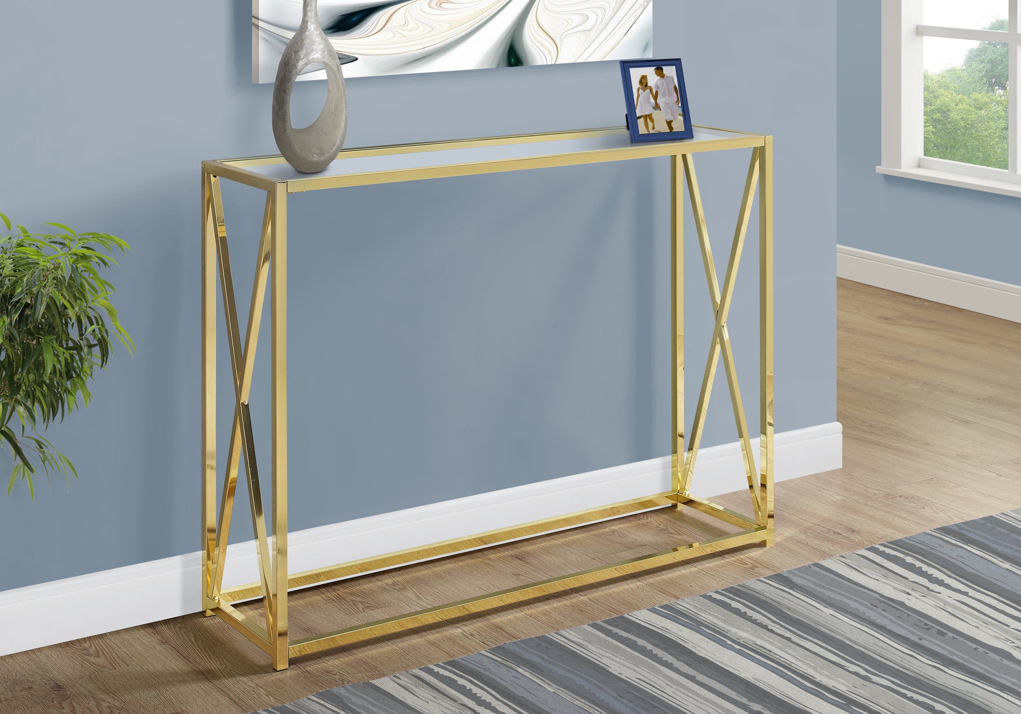 Gold Finish Accent Console Sofa Entryway Table With Glass Top