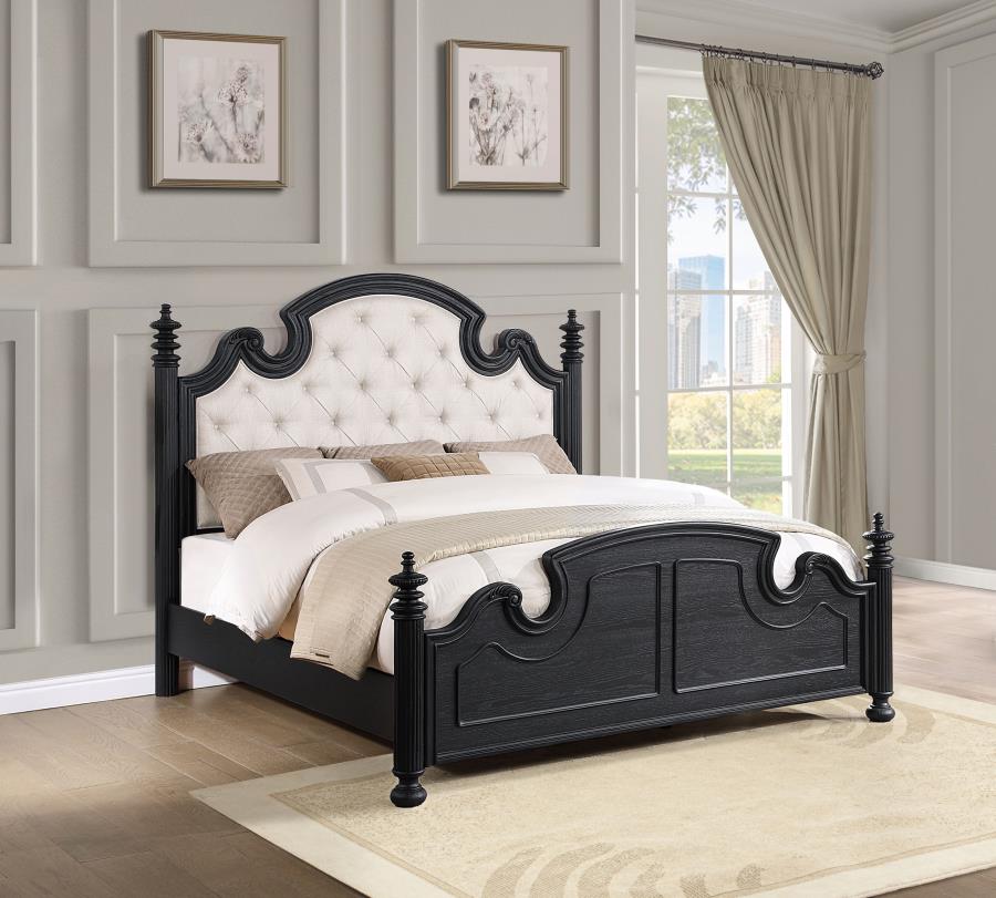 Celina 4-piece King Bedroom Set with Upholstered Headboard Black and Beige