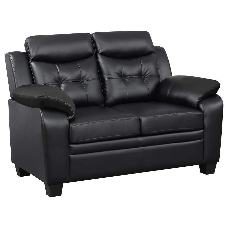 Finley 2 PC Living Room Leatherette Upholstered Pillow Top Arm Sofa Love Seat Set Black