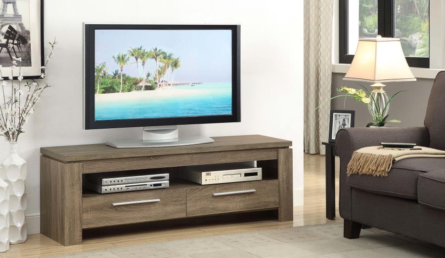 Modern 2-Drawer TV Console In Weathered Brown