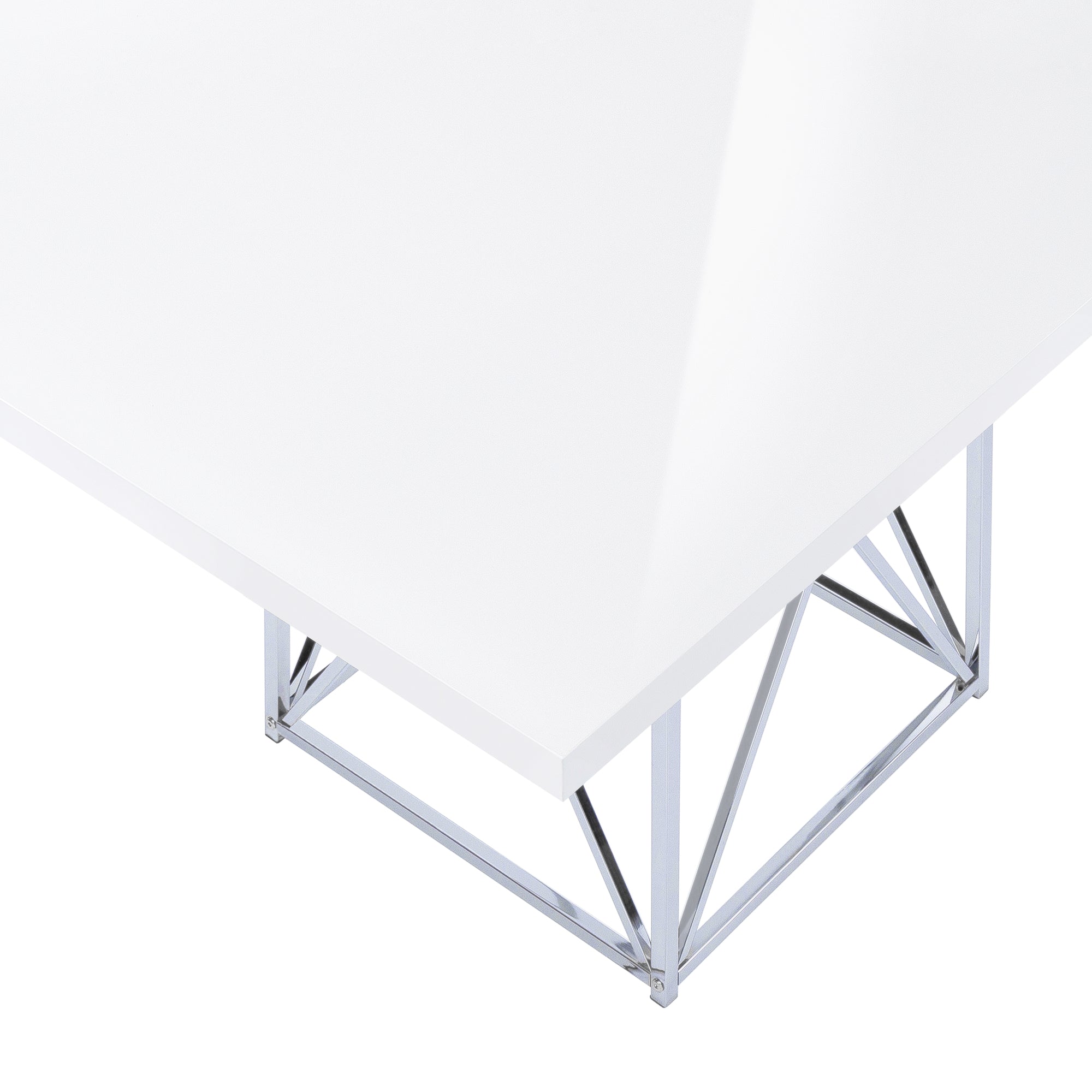 Contemporary 48" Glossy White Dining Table with Metal Angular Base