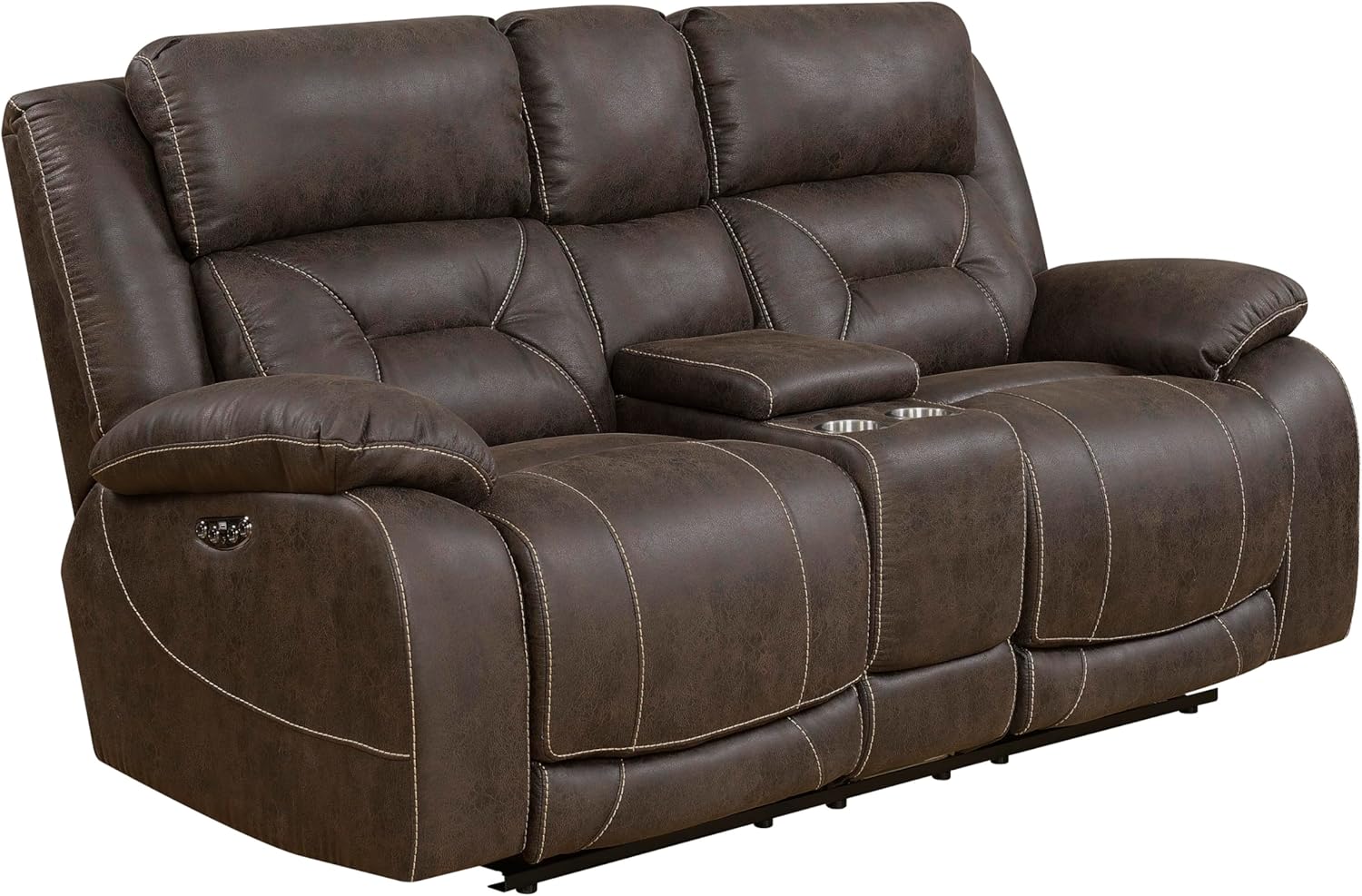 Aria Dual-Power Love Seat with Memory Gel Foam, Power Features, and USB Port in Saddle Brown