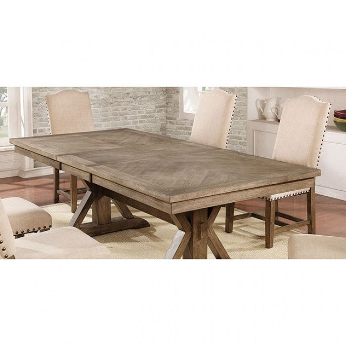 Furniture of America Stanley Rustic Extendable Dining Table, Light Oak