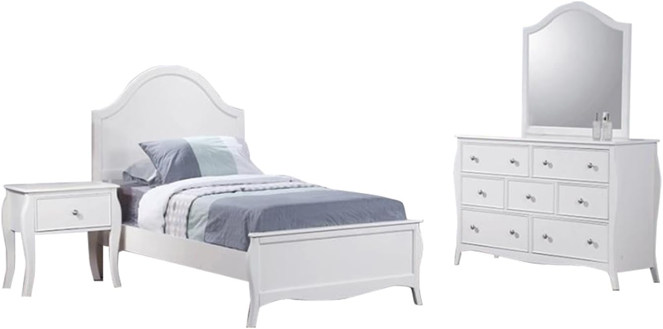 Dominique 4-Piece Twin Bedroom Set with Arched Headboard White