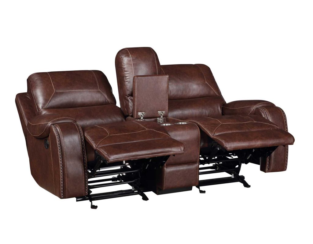 Keily Leatherette Manual Glider Reclining Loveseat in Brown