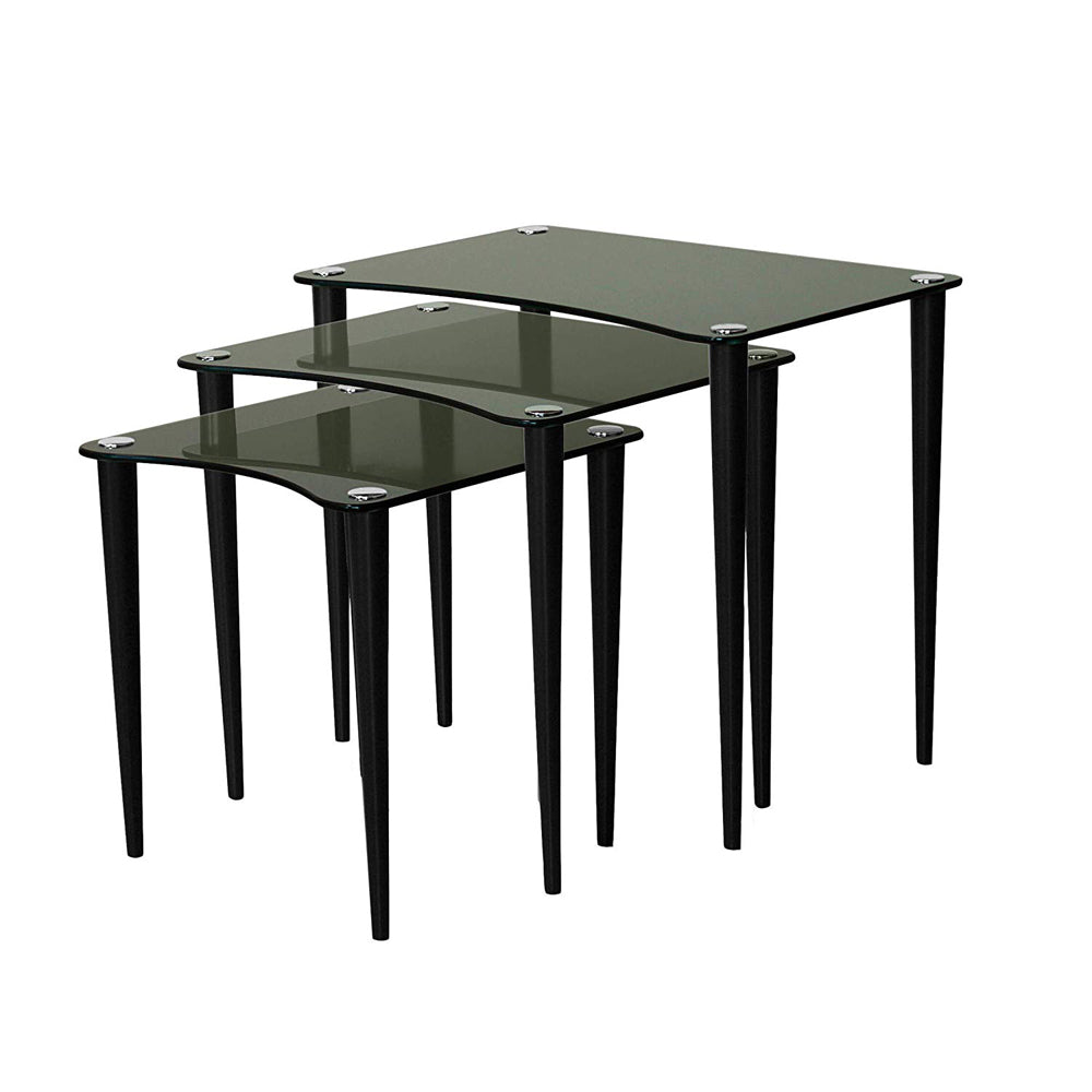 3 Piece Contemporary Glass Top Nesting Tables in Black