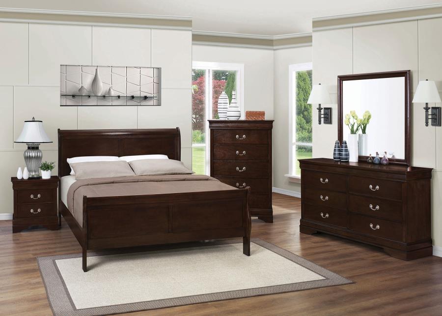 Louis Philippe 4 PC Panel Bedroom Set with High Headboard In Cappuccino