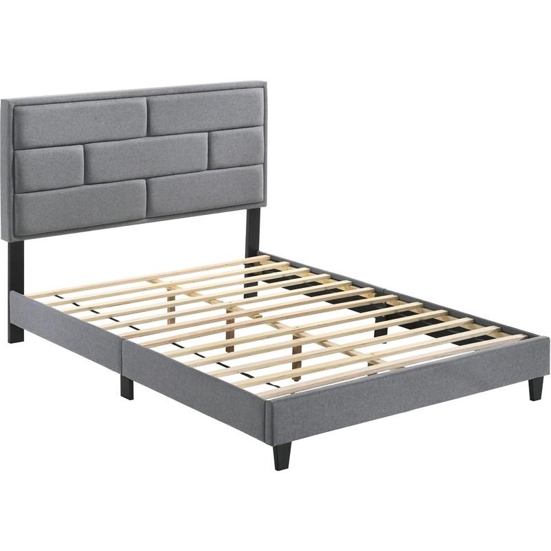 Flannery Full Contemporary Upholstered Low Profile platform Bed in Gray Finish