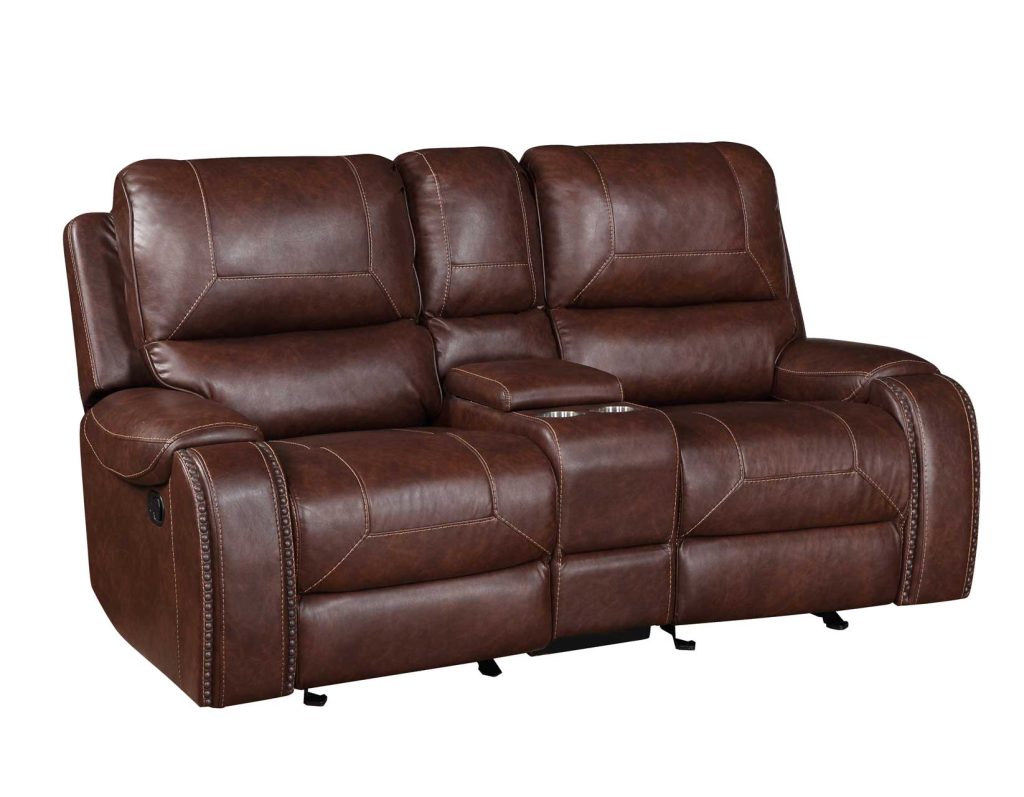 Keily Leatherette Manual Glider Reclining Loveseat in Brown