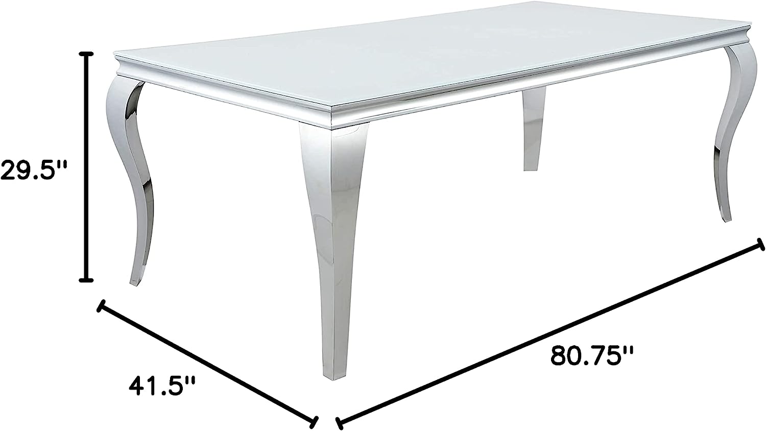 Carone White And Chrome Rectangular Glass Top Dining Table