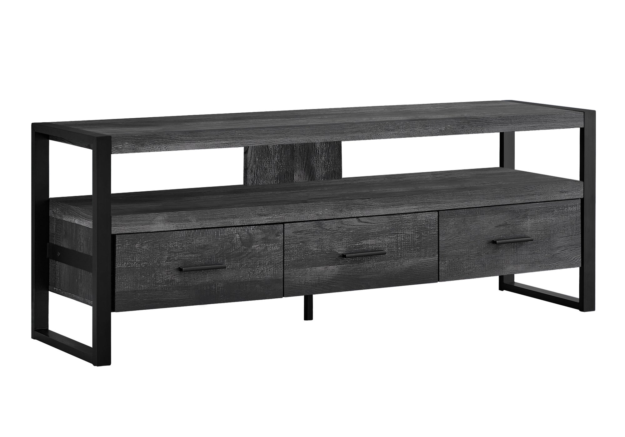 60" L Rustic Black Reclaimed look Tv Media Stand With 3 Drawers