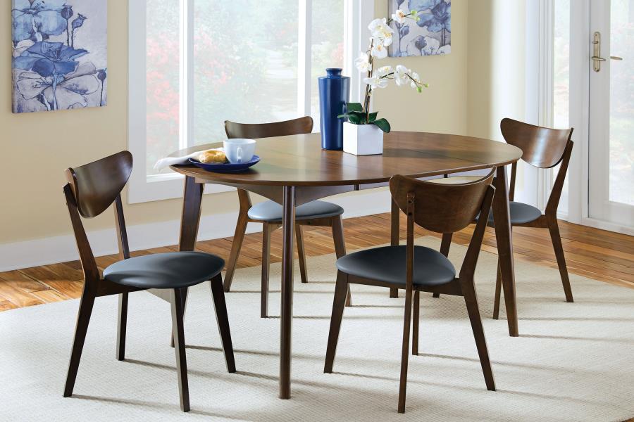 5 PC Jedda Dining Room Table chairs Set in Dark Walnut and Black
