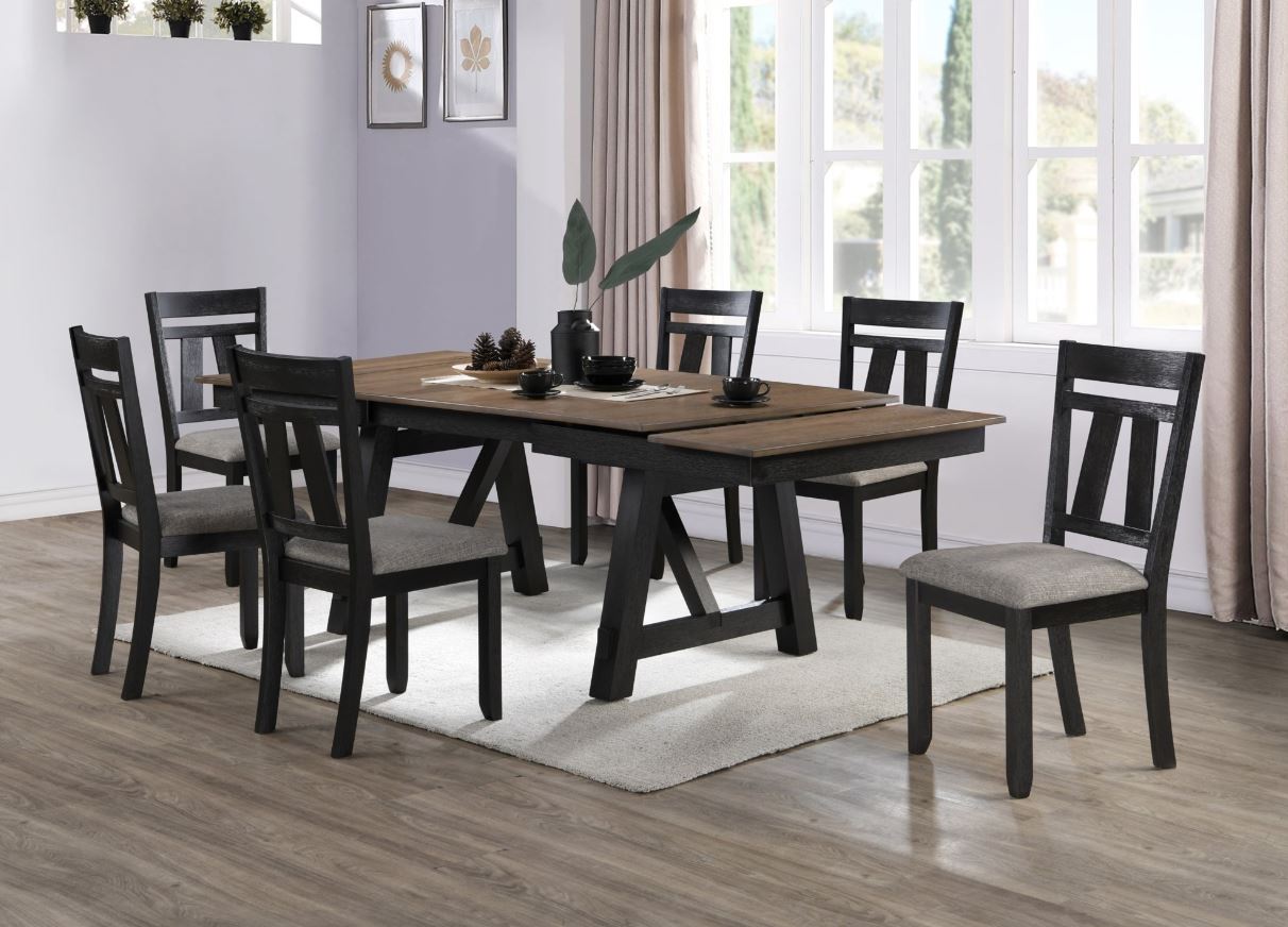 Moderna 7 Pc Rustic 66"-94" Dining Room Table And Chairs Set In Brown / Charcoal