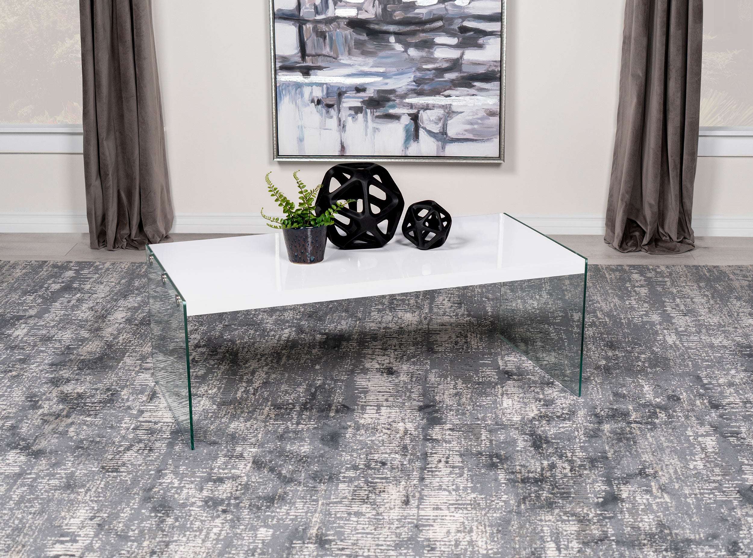 Opal Rectangular Coffee Table With Clear Glass Legs In White High Gloss