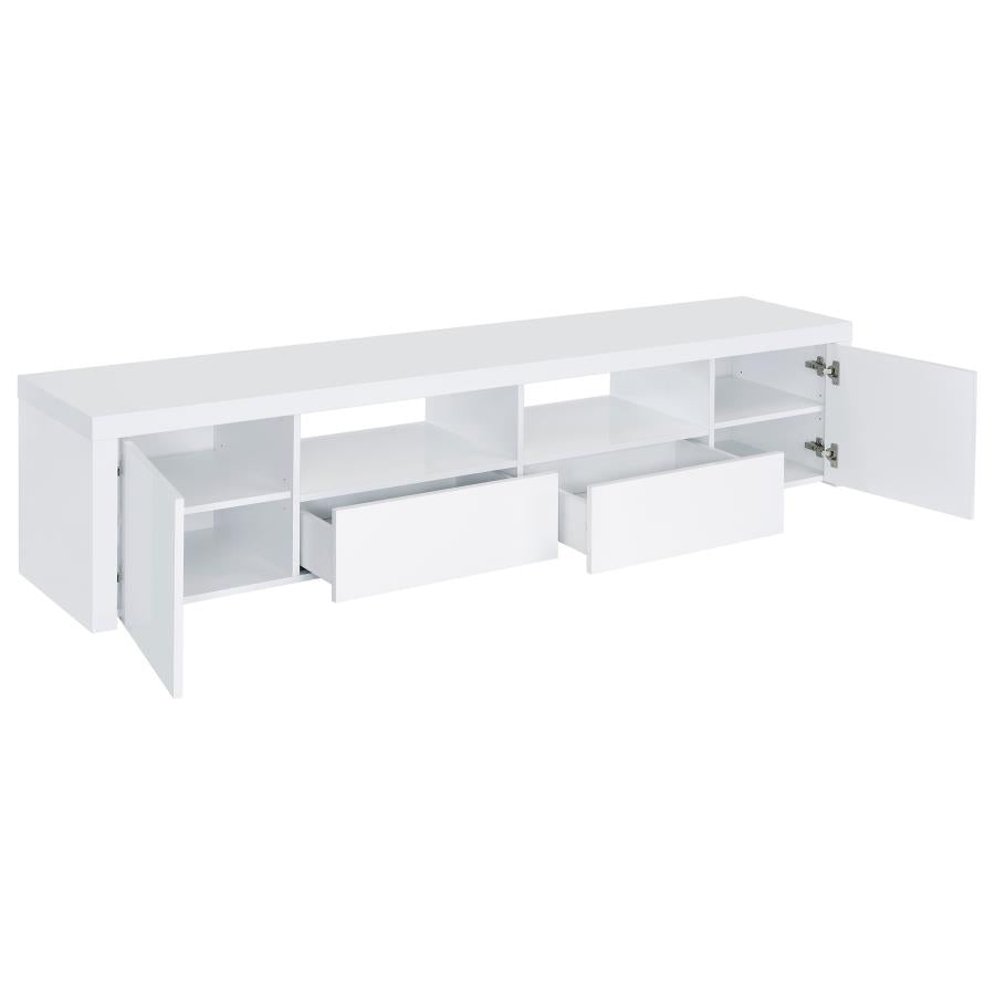 Modern Jude 2-door 79" TV Stand With Drawers In White High Gloss