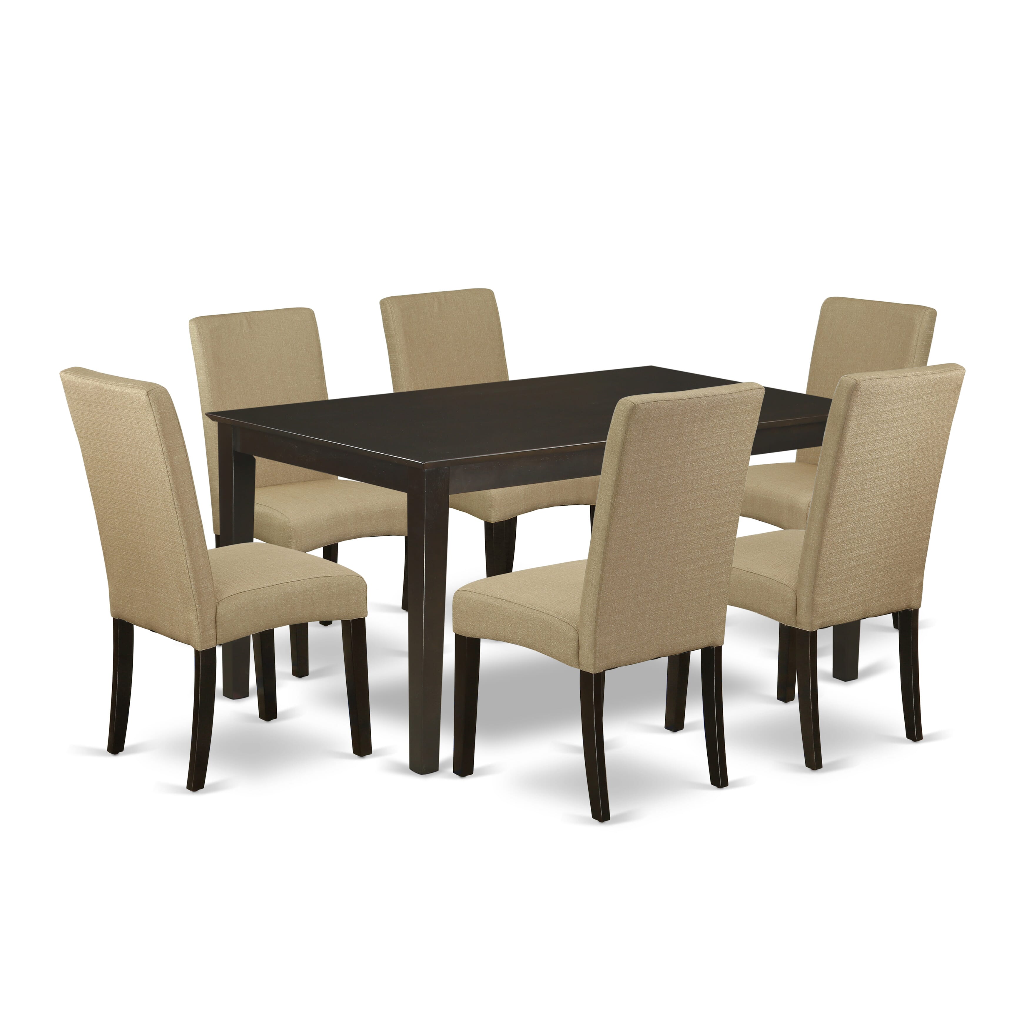7Pc Cappuccino 60" Rectangular Dining Room Table and Parson Chairs Set