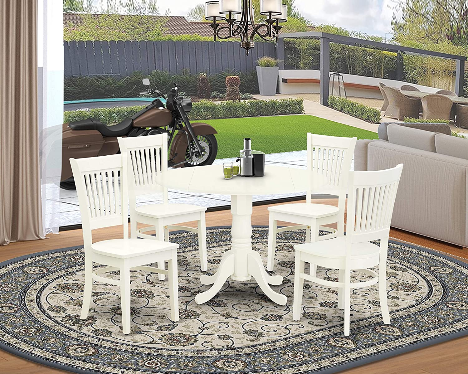 5 Pc Kitchen Nook Round Dining Table and 4 dinette Chairs in linene White