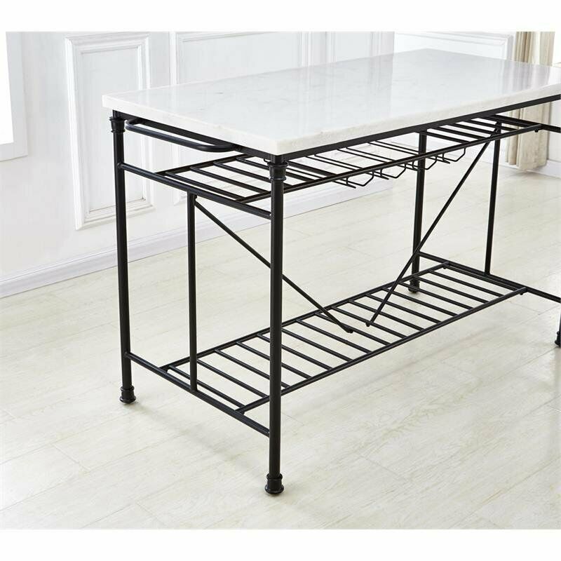 Claire White Marble Top Kitchen Island Table w/Wine Rack