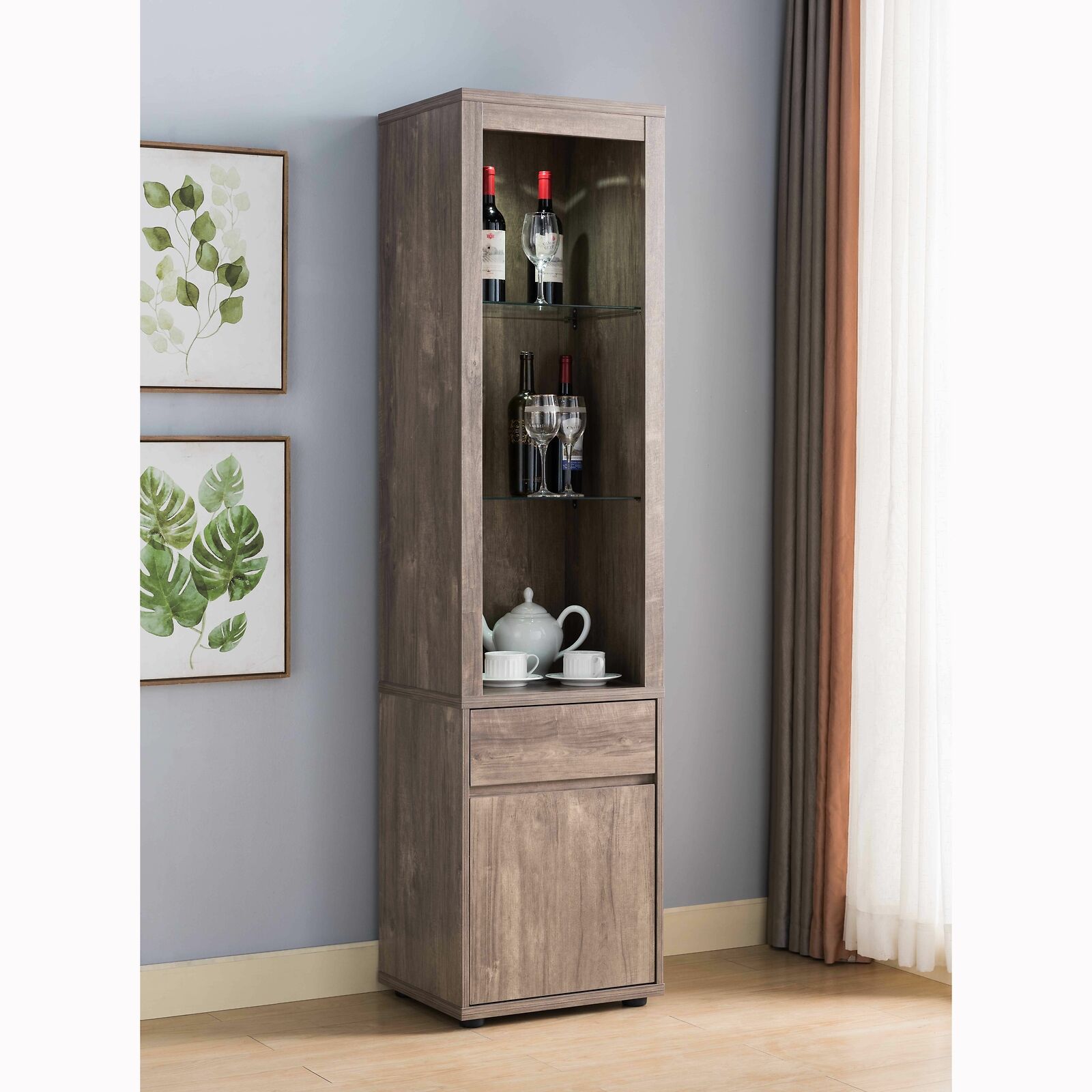 Lighted Curio Display Cabinet with Storage In Hazelnut Finish