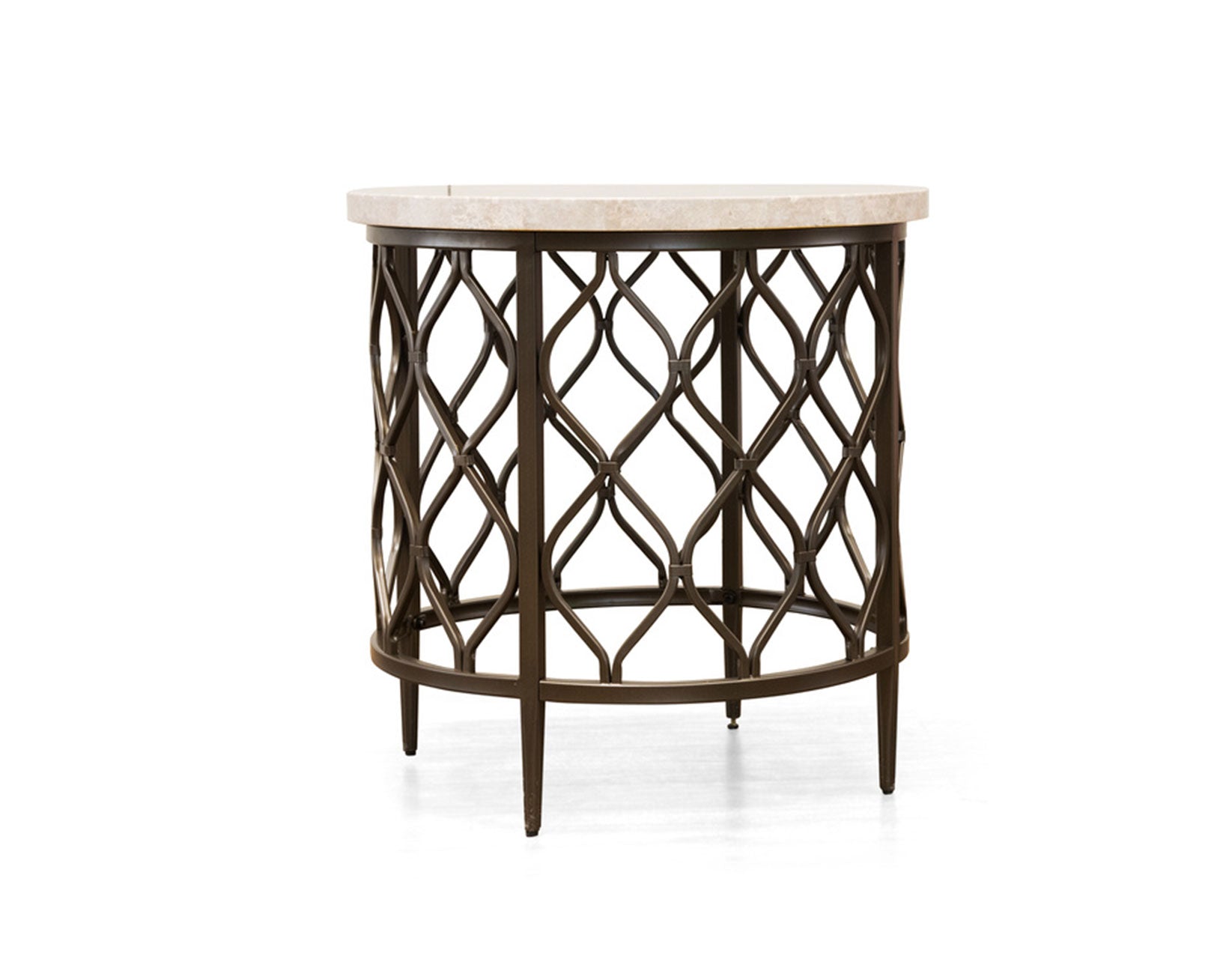Steve Silver Roland Round White Stone Top with Bronze Metal Base End Table
