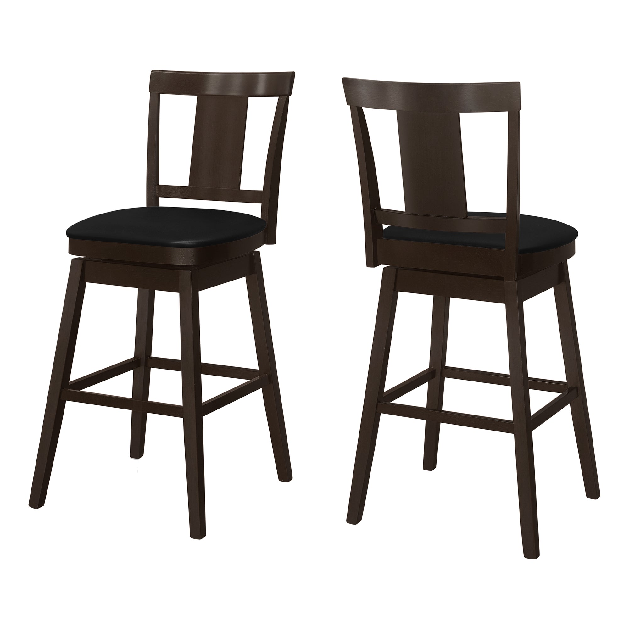 Transitional Brown / Black Upholstered Seat Swivel Bar Stools Set of 2