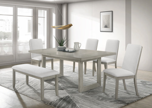 Contemporary Ivory Gray 6 Pc Dining Room Table and Upholstered Chairs Set