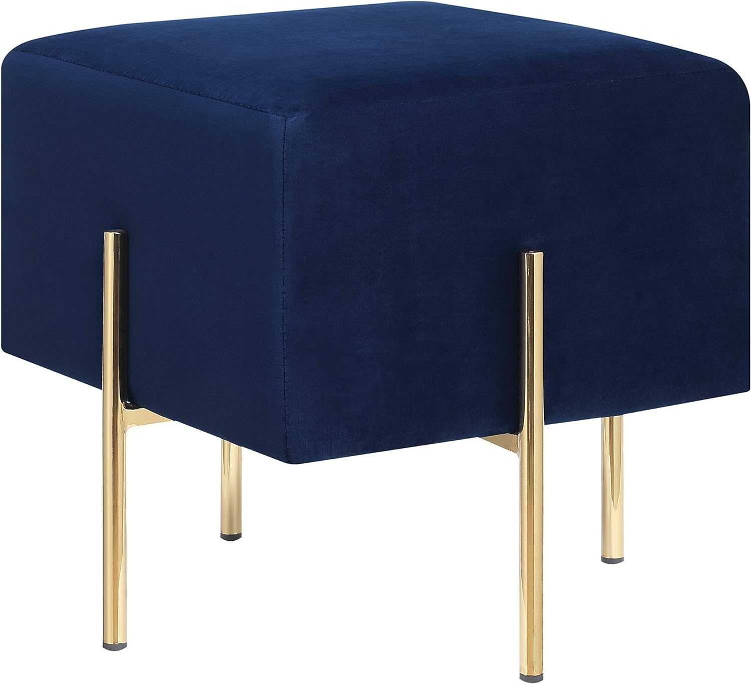 Blue Square Upholstered Ottoman with Gold legs