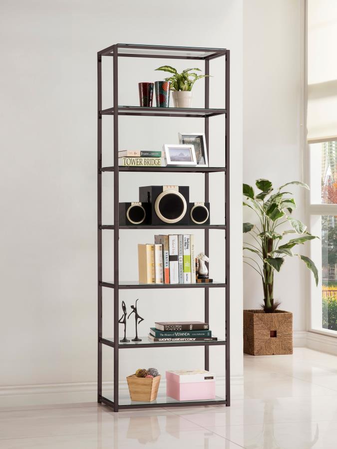 Carmelo Contemporary 6-shelf Bookcase In Black Nickel