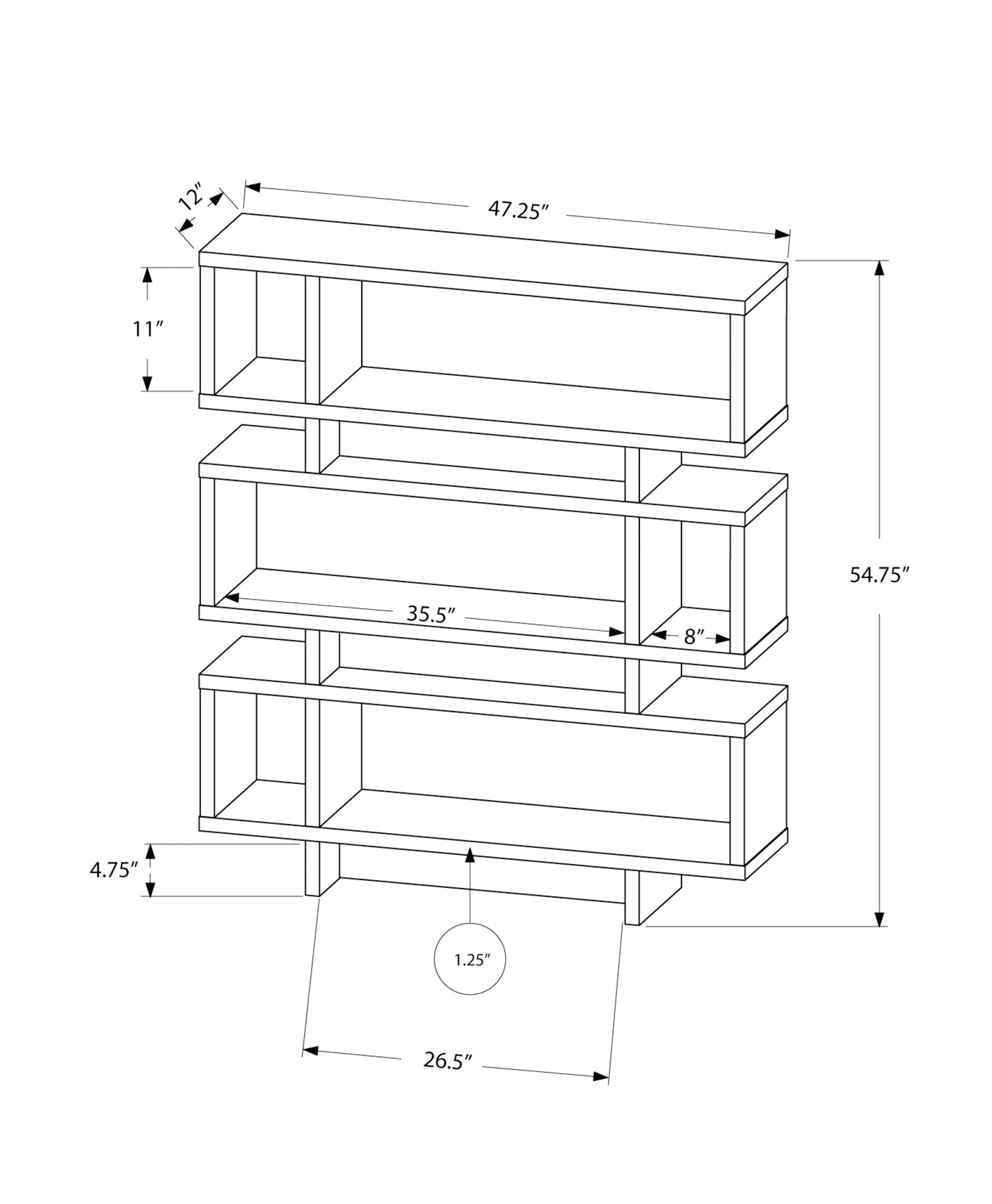 55" H 4 Tier Geomatrical Bookshelf Bookcase Etagere in White