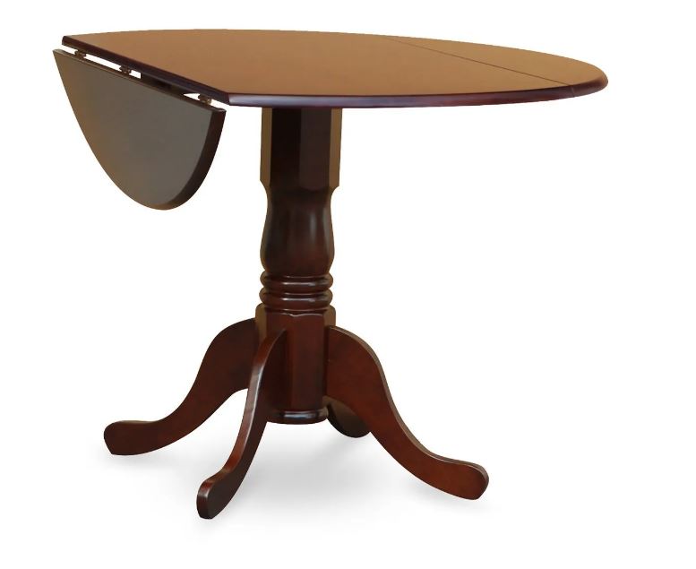 Round Wood Pedestal Dining Table with 29" Drop Leaves in Mahogany