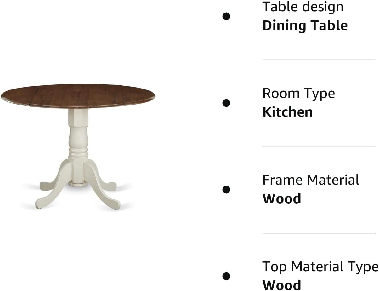 Dublin 42" Dropleaf Round Pedestal Dining Table in Walnut & Linen White