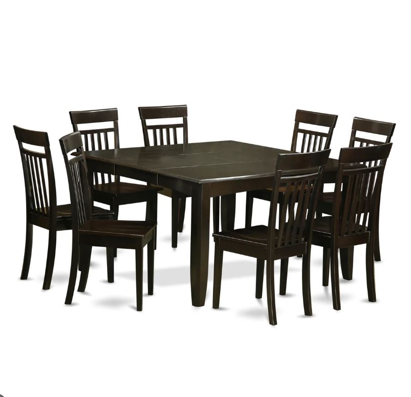 9 Pc Dining Room Dinette Table with Leaf and 8 Chairs set In Cappuccino