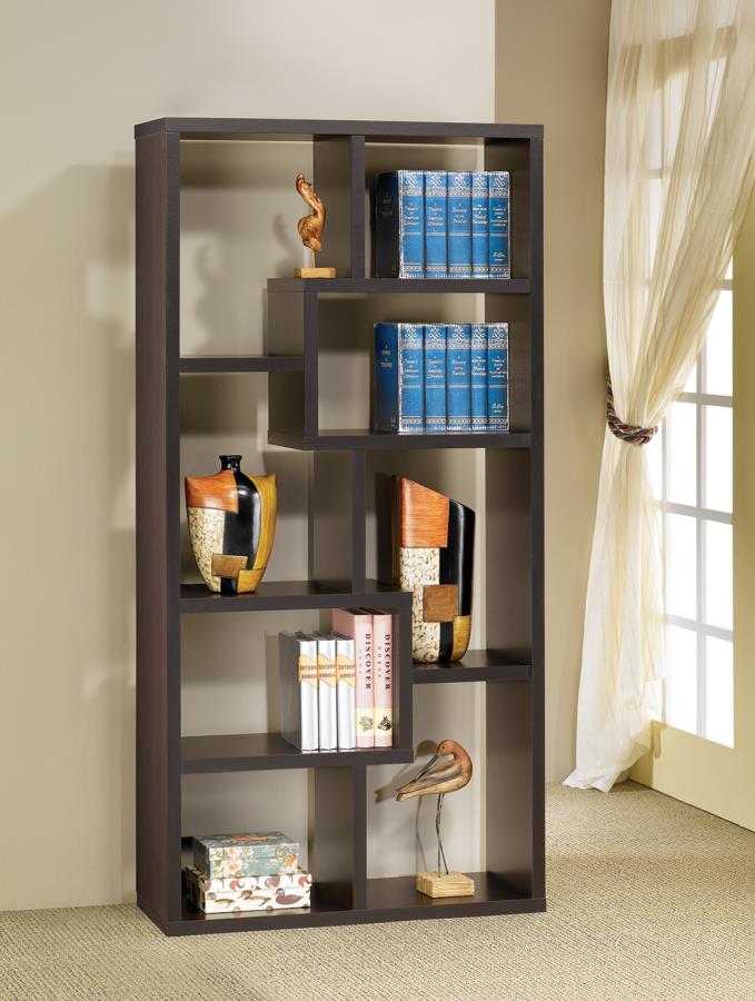 Theo Geometric 10-shelf Bookcase Cappuccino