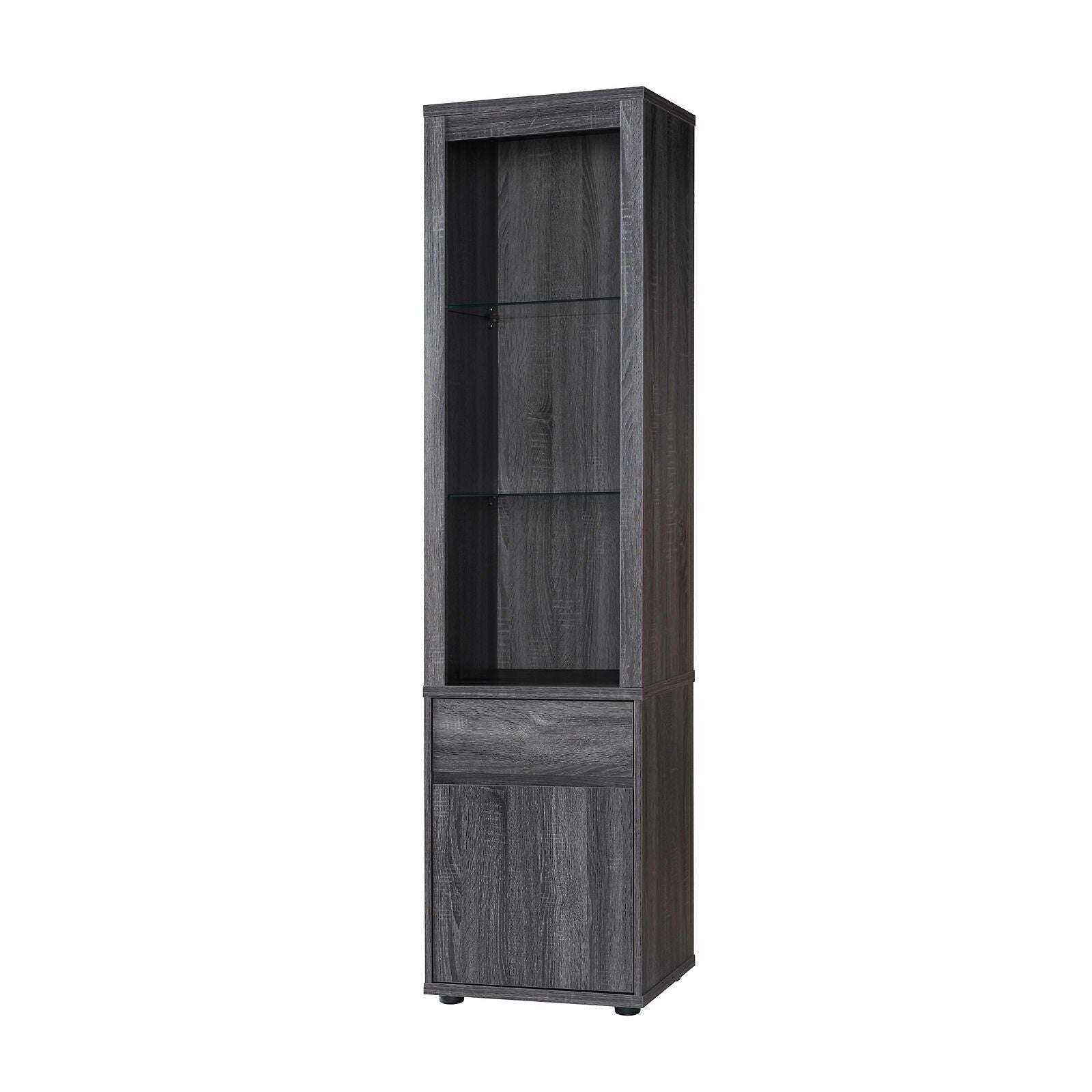 Lighted Curio Display Cabinet with Storage In Distressed Grey