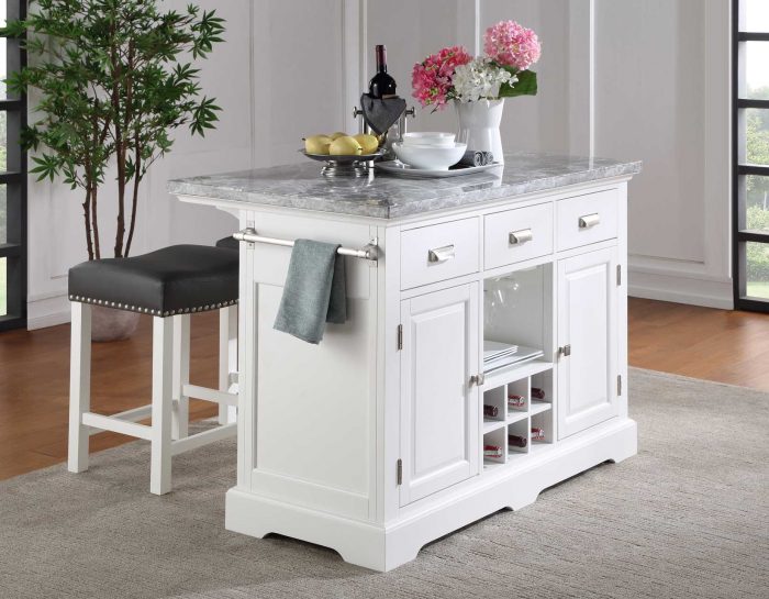 Zermatt White Kitchen Island With Gray Top