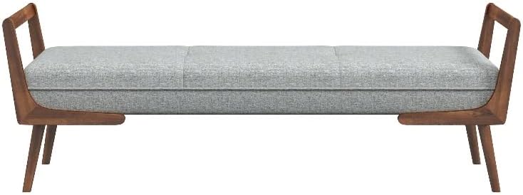 Cora Mid Century Modern Upholstered Walnut And Grey Fabric Bench