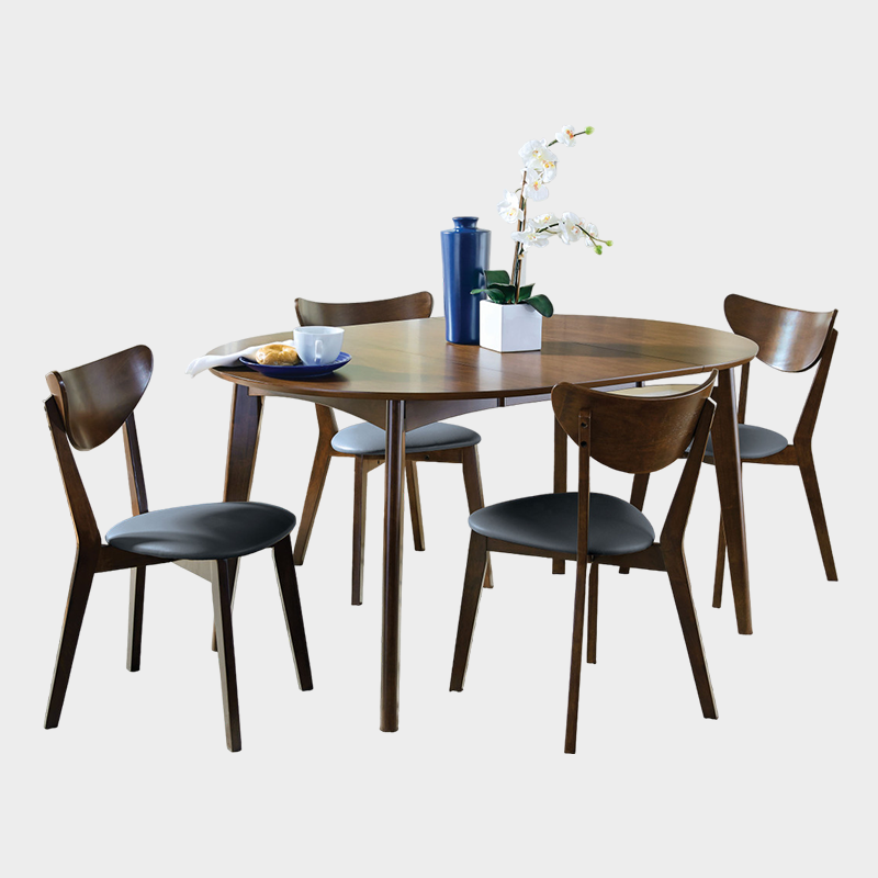 5 PC Jedda Dining Room Table chairs Set in Dark Walnut and Black