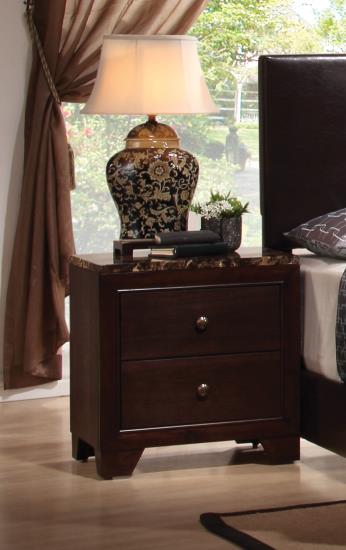 2 Drawer Nightstand with Faux Marble Top in Cappuccino Finish