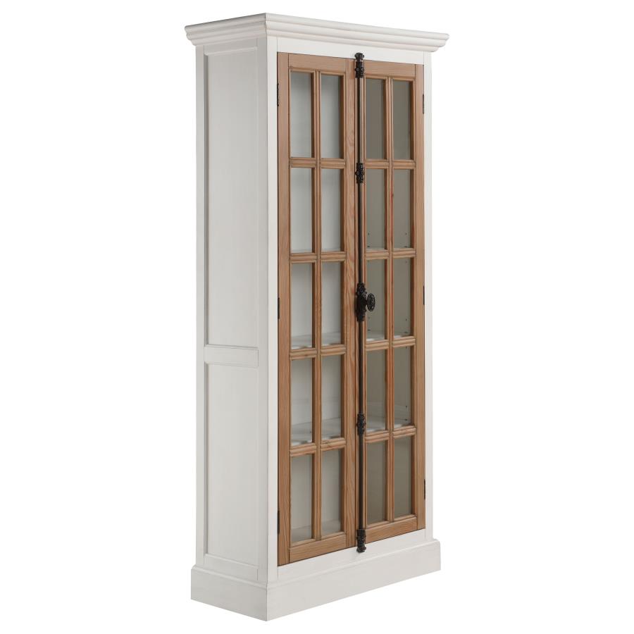 Rustic 2-door Tall Wood Cabinet in Antique White and Brown