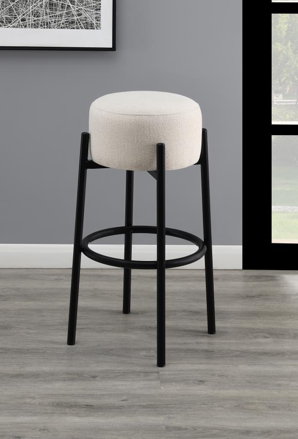 Leonard Counter Height Upholstered Backless Round Stools White and Black (Set of 2)