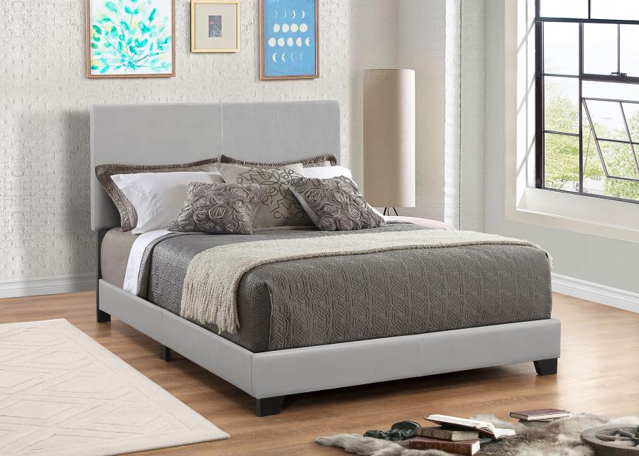 Upholstered Low Profile Panel Full Bed Frame In Grey Leatherette