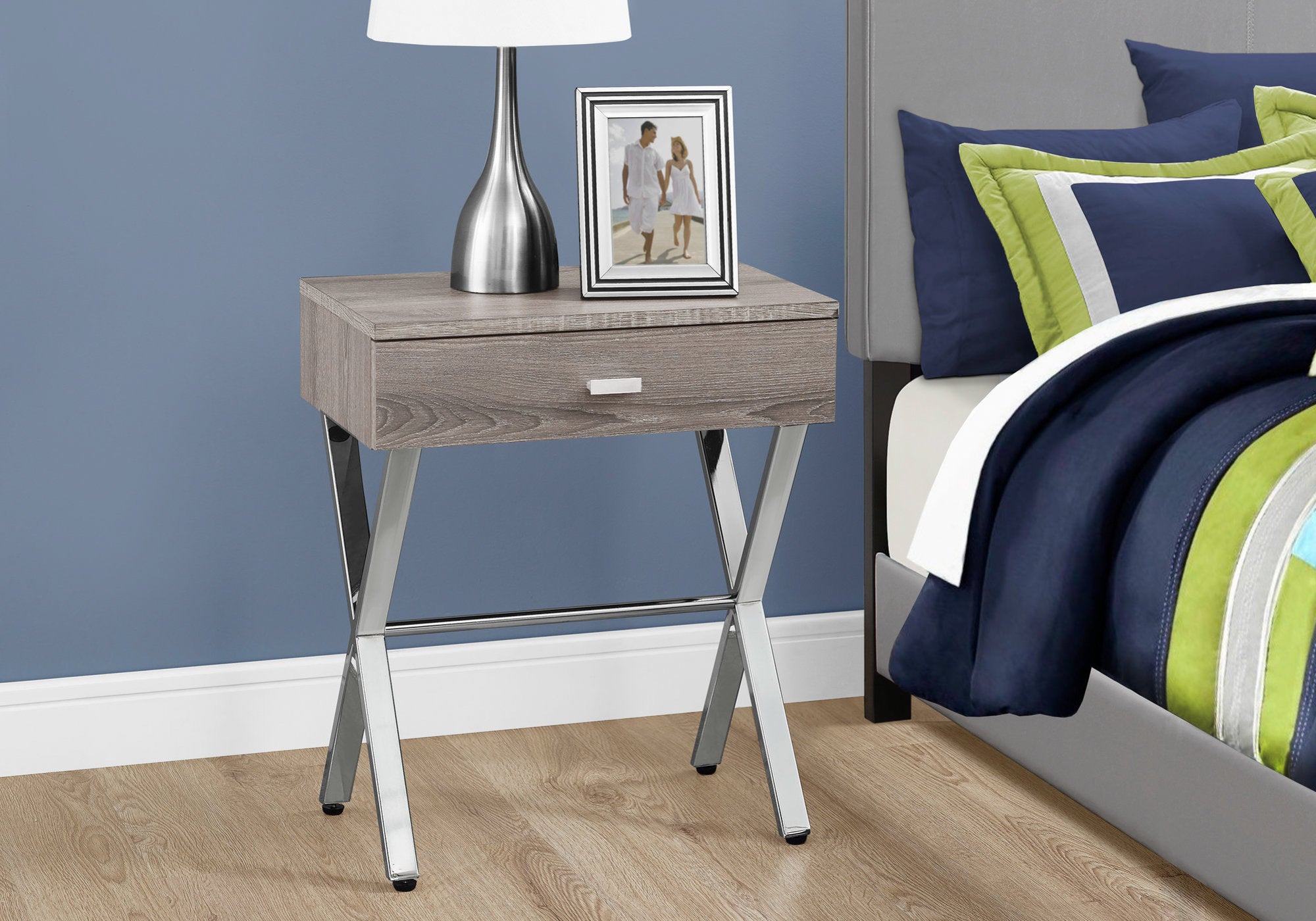 Dark Taupe / Chrome Accent Side Table Night Stand