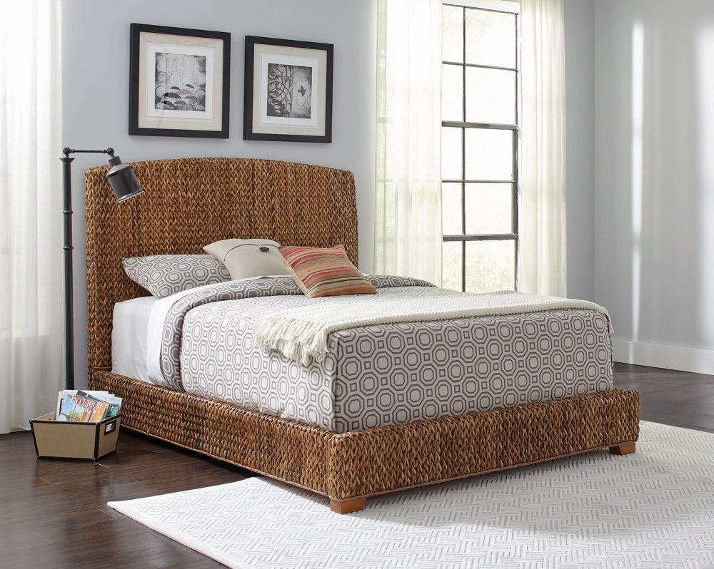 Laughton Rustic Hand-Woven Banana Leaf California King Bed in Amber