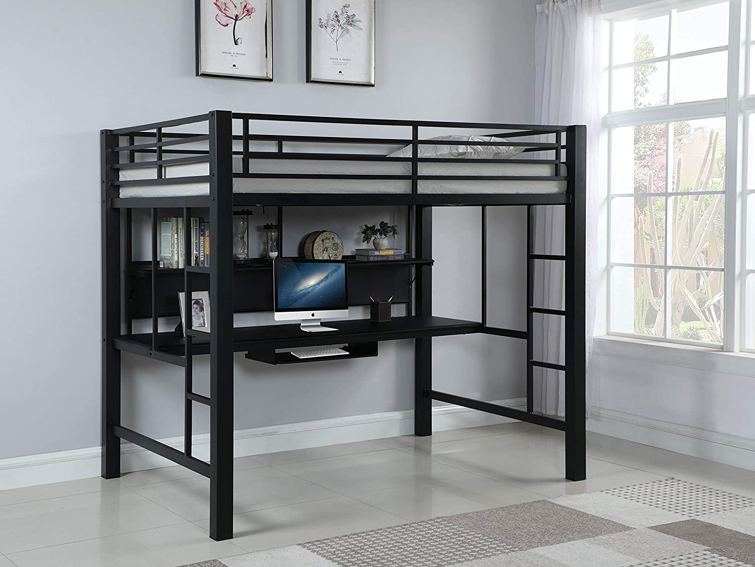 Avalon Metal Full Workstation Loft Bed Black