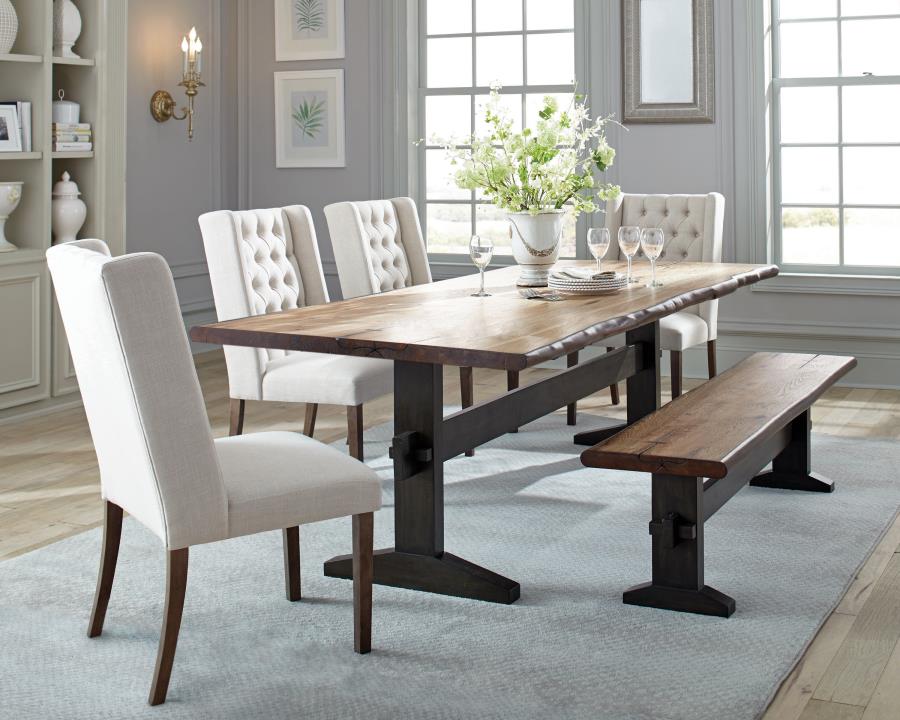 Bexley 6-Piece Rectangular Live Edge Dining Set Natural Honey and Espresso