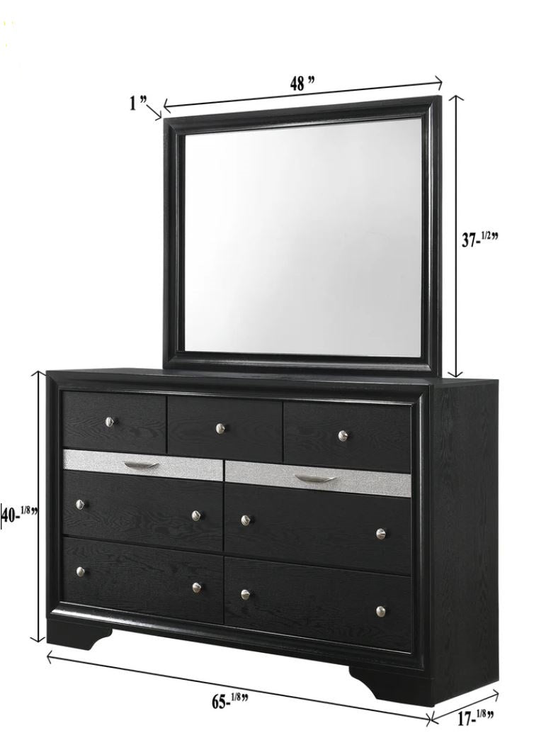 Regata Modern Black and Silver 5 Piece Queen Bedroom Set