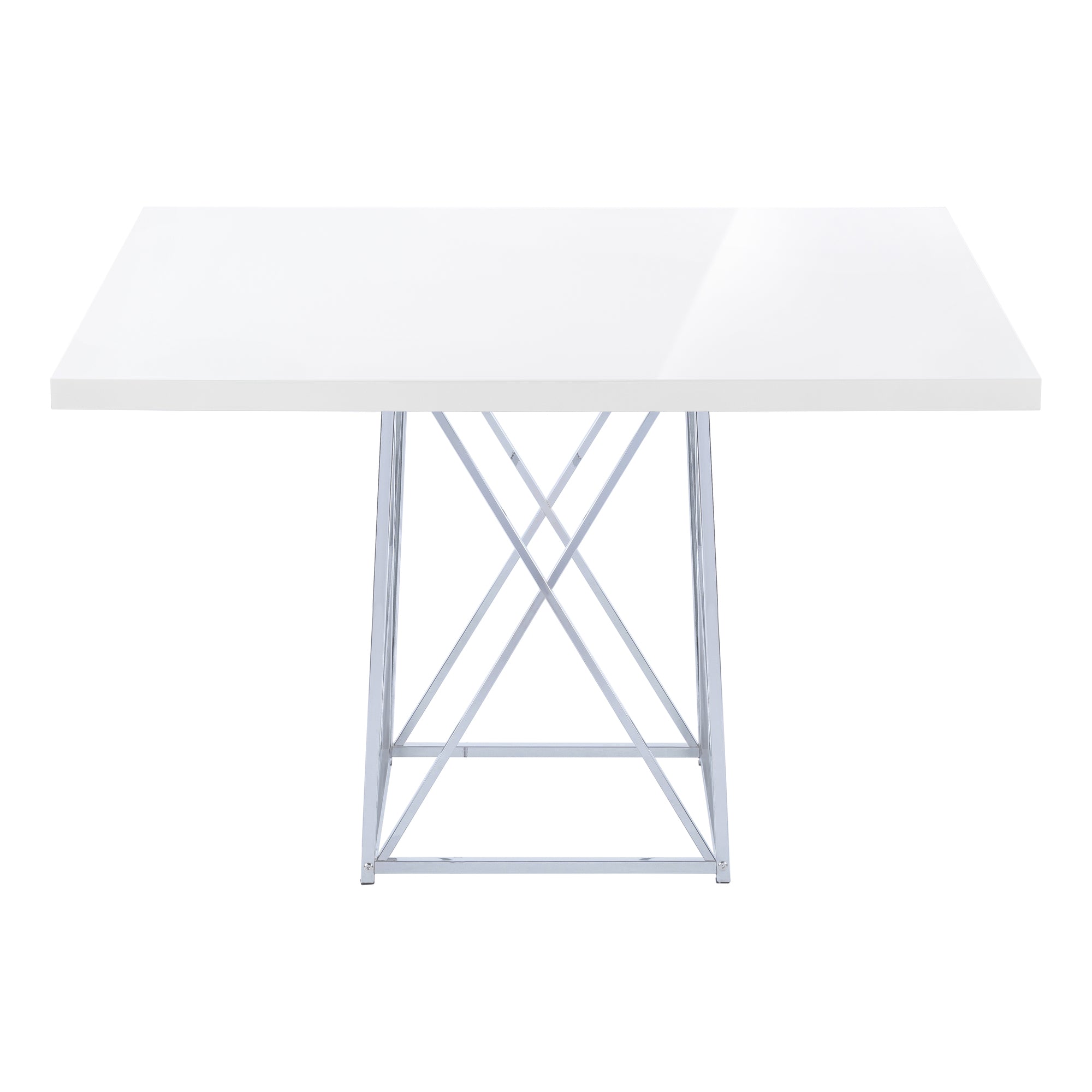 Contemporary 48" Glossy White Dining Table with Metal Angular Base