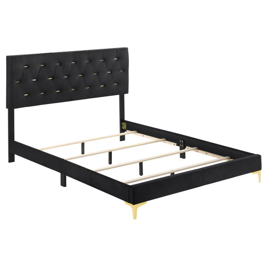 Kendall Upholstered Queen Panel Bed Black and Gold